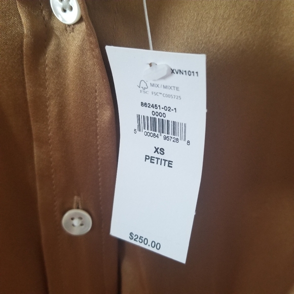 🌸 NWT Banana Republic Serenade Silk Shirt Midi Dress Gold 100% Silk XS - Picture 9 of 9